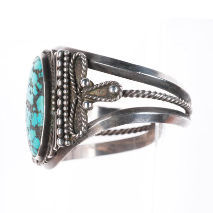 6.4" c1940-50's Navajo sterling silver cuff bracelet nice spiderweb turquoise