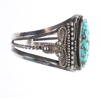 6.4" c1940-50's Navajo sterling silver cuff bracelet nice spiderweb turquoise