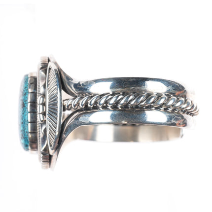 6.3" Wil Vandever Navajo sterling silver spiderweb turquoise cuff bracelet