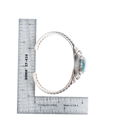 6.3" Wil Vandever Navajo sterling silver spiderweb turquoise cuff bracelet
