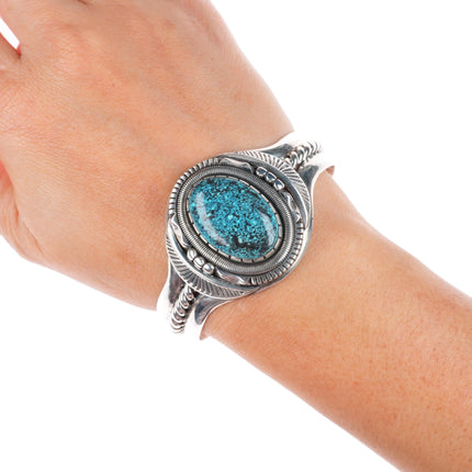 6.3" Wil Vandever Navajo sterling silver spiderweb turquoise cuff bracelet