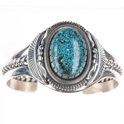 6.3" Wil Vandever Navajo sterling silver spiderweb turquoise cuff bracelet