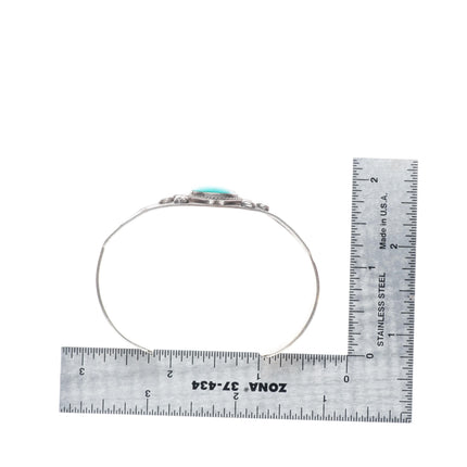 6.5" c1940 vintage Navajo sterling silver turquoise hand stamped cuff bracelet