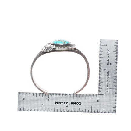 6.4" Vintage HJA Navajo sterling silver spiderweb turquoise cuff bracelet
