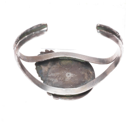 6.4" Vintage HJA Navajo sterling silver spiderweb turquoise cuff bracelet