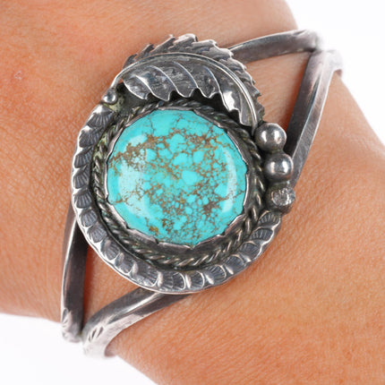 6.4" Vintage HJA Navajo sterling silver spiderweb turquoise cuff bracelet