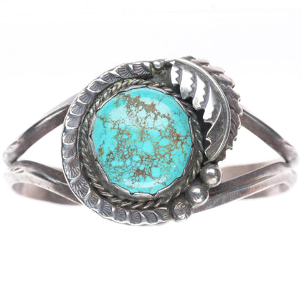 6.4" Vintage HJA Navajo sterling silver spiderweb turquoise cuff bracelet