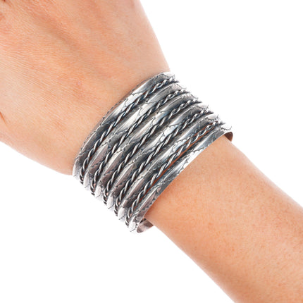 6.4" Vintage Navajo 4 stack carinated/twisted wire sterling silver cuff bracelet