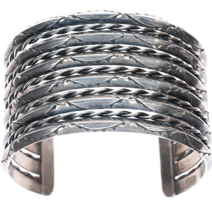 6.4" Vintage Navajo 4 stack carinated/twisted wire sterling silver cuff bracelet