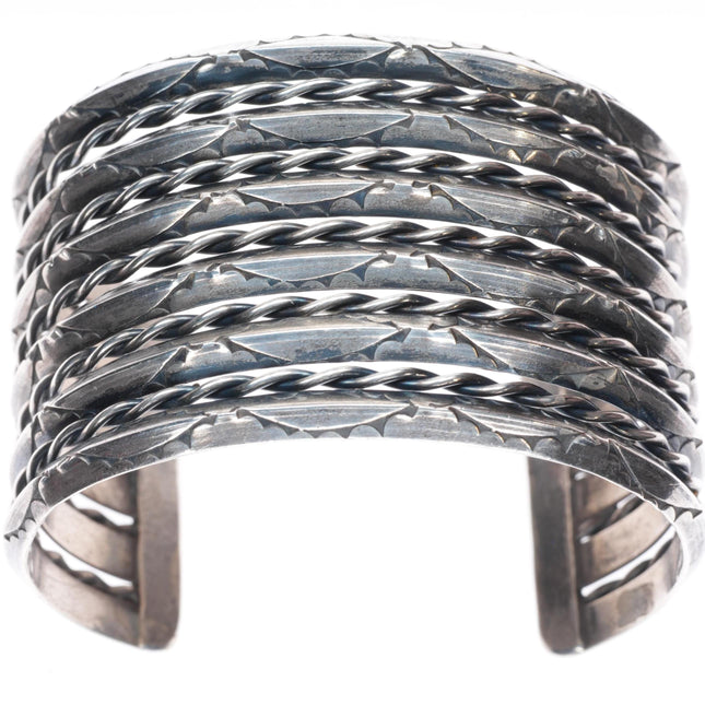 6.4" Vintage Navajo 4 stack carinated/twisted wire sterling silver cuff bracelet