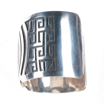 7.4" Mark Tawahongva Hopi overlay sterling silver man in the maze cuff bracelet