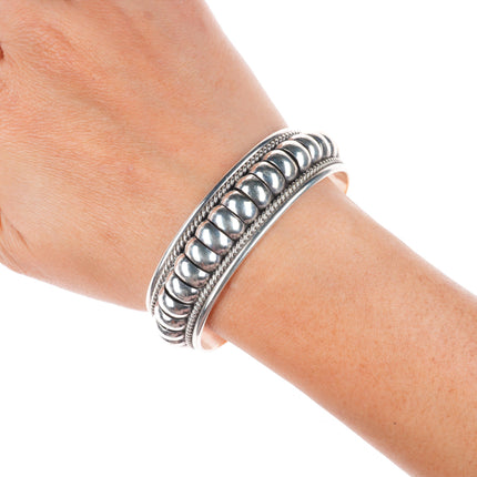 6.4" vintage Thomas Charlie Navajo sterling silver segmented cuff bracelet