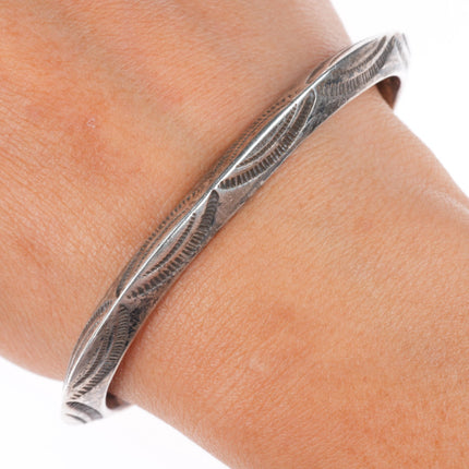 6.6" Antique Navajo carinated ingot silver carinated stamped cuff bracelet