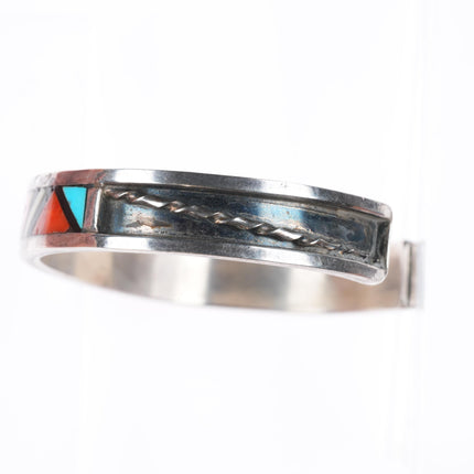 6.5" John and Rosalie Bowannie Zuni sterling silver intarsia inlay cuff bracelet
