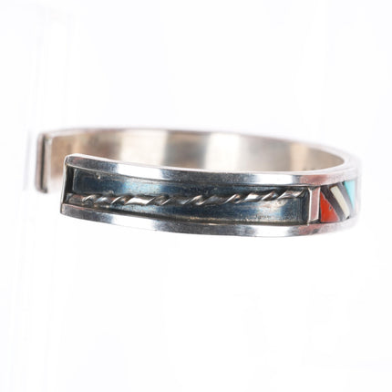 6.5" John and Rosalie Bowannie Zuni sterling silver intarsia inlay cuff bracelet
