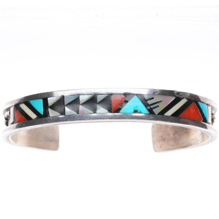 6.5" John and Rosalie Bowannie Zuni sterling silver intarsia inlay cuff bracelet