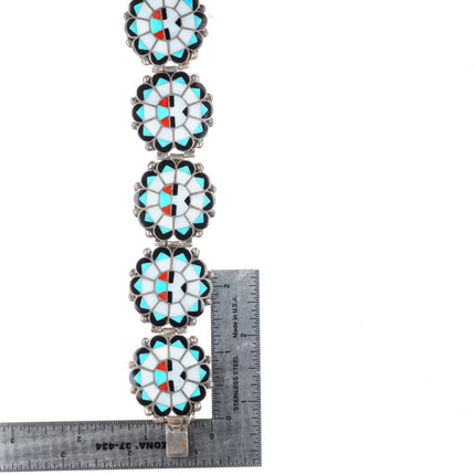 8" vintage Marie Qualo Zuni sterling silver chunky sunface inlay link bracelet