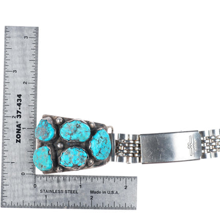 heavy vintage Navajo sterling silver turquoise nugget watch tips