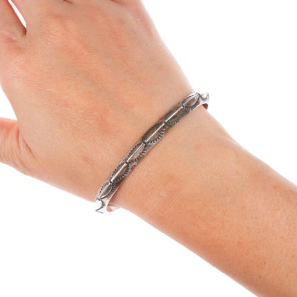 6.9" Roger Skeet Navajo sterling silver stamped carinated stacker cuff bracelet