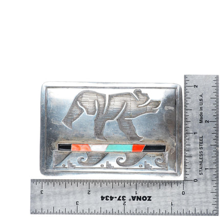 Vintage Navajo Bear multi-stone inlay sterling silver buckle for 1.5" belt