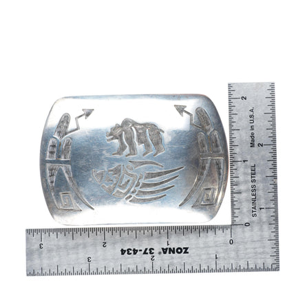 Danielle Wadsworth Hopi overlay bear paw sterling silver buckle for 1.5" belt