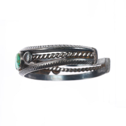 6.5" c1930's vintage Navajo sterling silver square turquoise row cuff bracelet