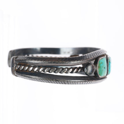 6.5" c1930's vintage Navajo sterling silver square turquoise row cuff bracelet