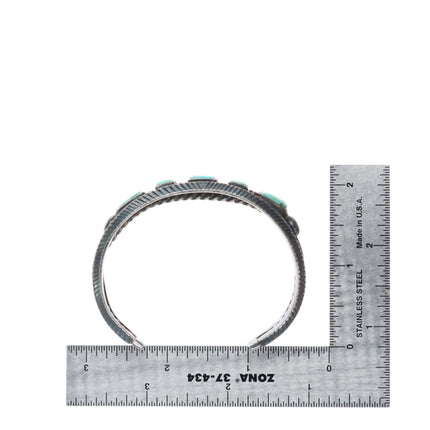 6.5" c1930's vintage Navajo sterling silver square turquoise row cuff bracelet