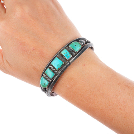 6.5" c1930's vintage Navajo sterling silver square turquoise row cuff bracelet