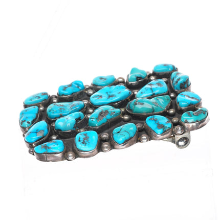 Vintage Navajo turquoise nugget cluster sterling silver buckle for 1.5" belt