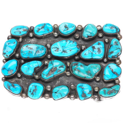 Vintage Navajo turquoise nugget cluster sterling silver buckle for 1.5" belt