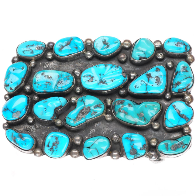 Vintage Navajo turquoise nugget cluster sterling silver buckle for 1.5" belt