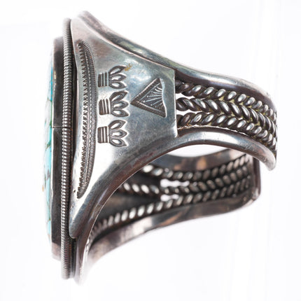 6.25" c1950 Santo Domingo Pueblo sterling silver cobblestone inlay cuff bracelet
