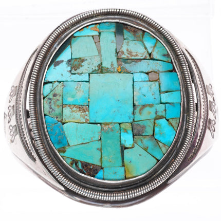 6.25" c1950 Santo Domingo Pueblo sterling silver cobblestone inlay cuff bracelet