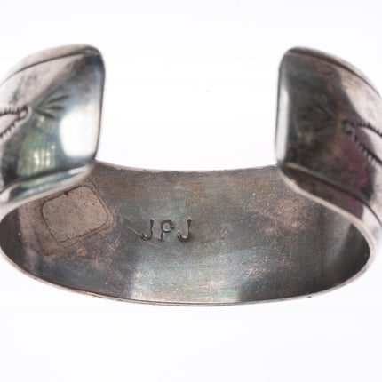 6.4" vintage JPJ Navajo sterling silver chip inlay turquoise cuff bracelet