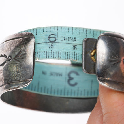 6.4" vintage JPJ Navajo sterling silver chip inlay turquoise cuff bracelet