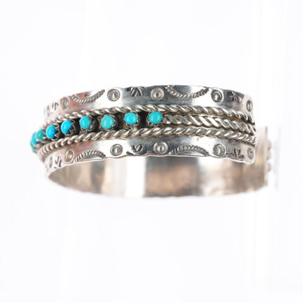 6.2" J&P Ukestine vintage Zuni sterling silver snake eye turquoise cuff bracelet