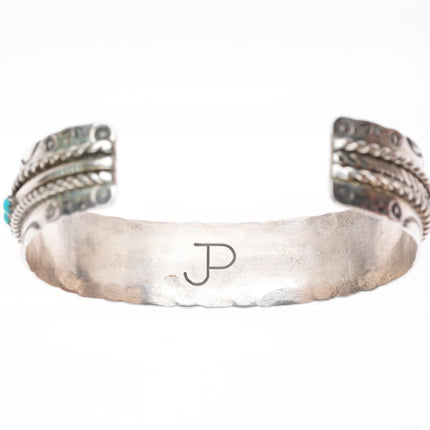 6.2" J&P Ukestine vintage Zuni sterling silver snake eye turquoise cuff bracelet