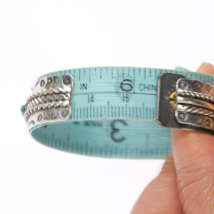 6.2" J&P Ukestine vintage Zuni sterling silver snake eye turquoise cuff bracelet