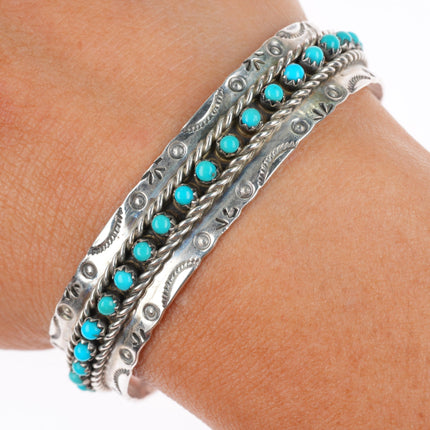 6.2" J&P Ukestine vintage Zuni sterling silver snake eye turquoise cuff bracelet