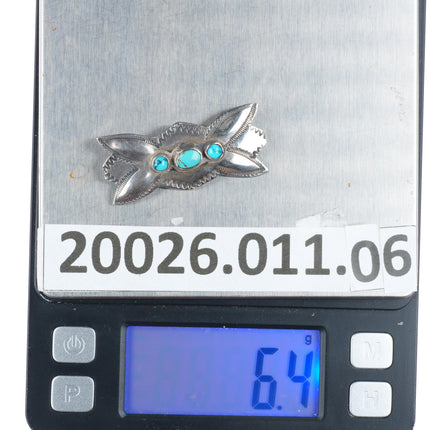 c1940's vintage Navajo sterling silver butterfly form pin/brooch nice turquoise