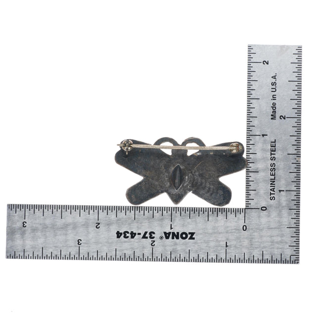 vintage c1940's Navajo deep stamped sterling silver butterfly pin/brooch