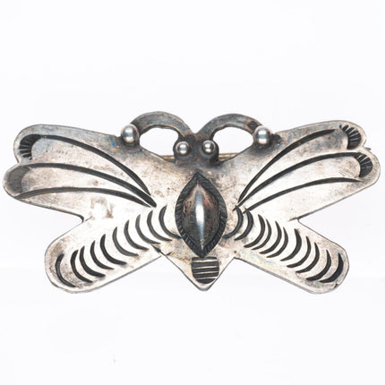 vintage c1940's Navajo deep stamped sterling silver butterfly pin/brooch
