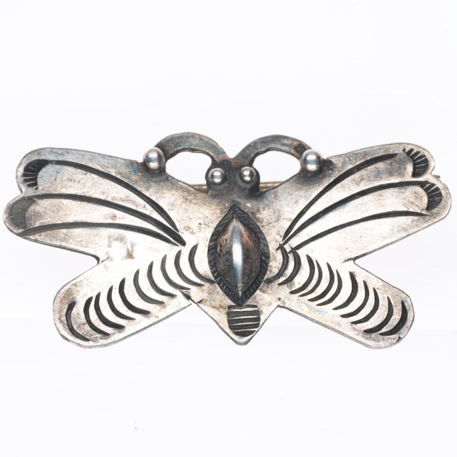 vintage c1940's Navajo deep stamped sterling silver butterfly pin/brooch