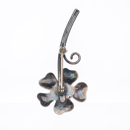 Vintage Navajo sterling silver flower pin/brooch with turquoise