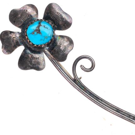 Vintage Navajo sterling silver flower pin/brooch with turquoise