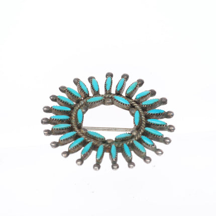 vintage Zuni needlepoint turquoise sterling silver sun pendant/pin brooch