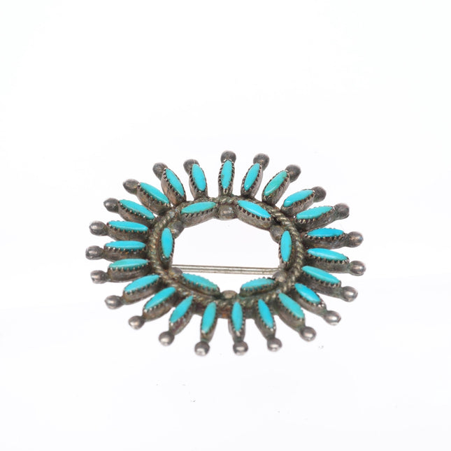 vintage Zuni needlepoint turquoise sterling silver sun pendant/pin brooch