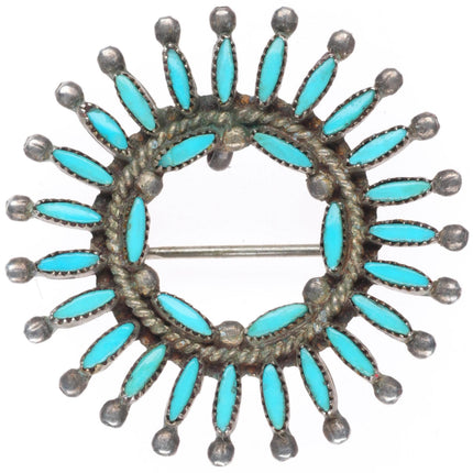 vintage Zuni needlepoint turquoise sterling silver sun pendant/pin brooch