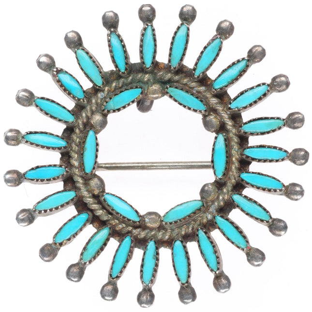 vintage Zuni needlepoint turquoise sterling silver sun pendant/pin brooch